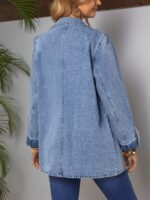 Turn-Down Collar Rolled Sleeve Denim Jacket B2