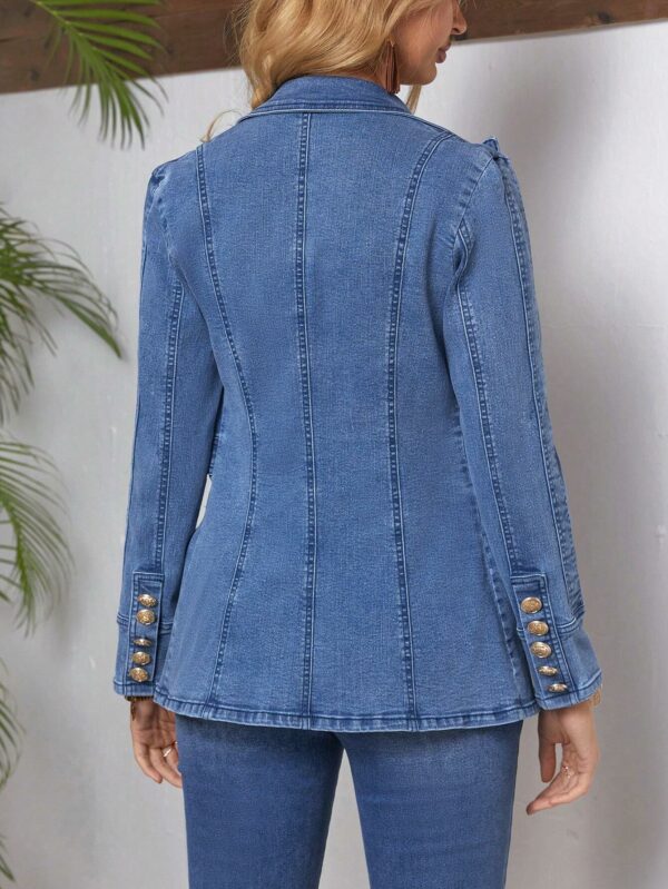 Women's Double-Breasted Decorated Blazer Collar Denim Jacket B1